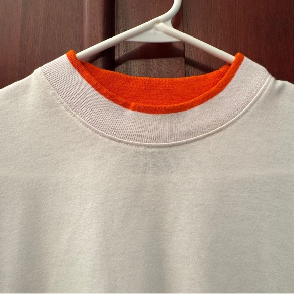 Salty Brand Very Clean White t-shirt with Aqua/Orange pin strips Size Large - Picture 7 of 9